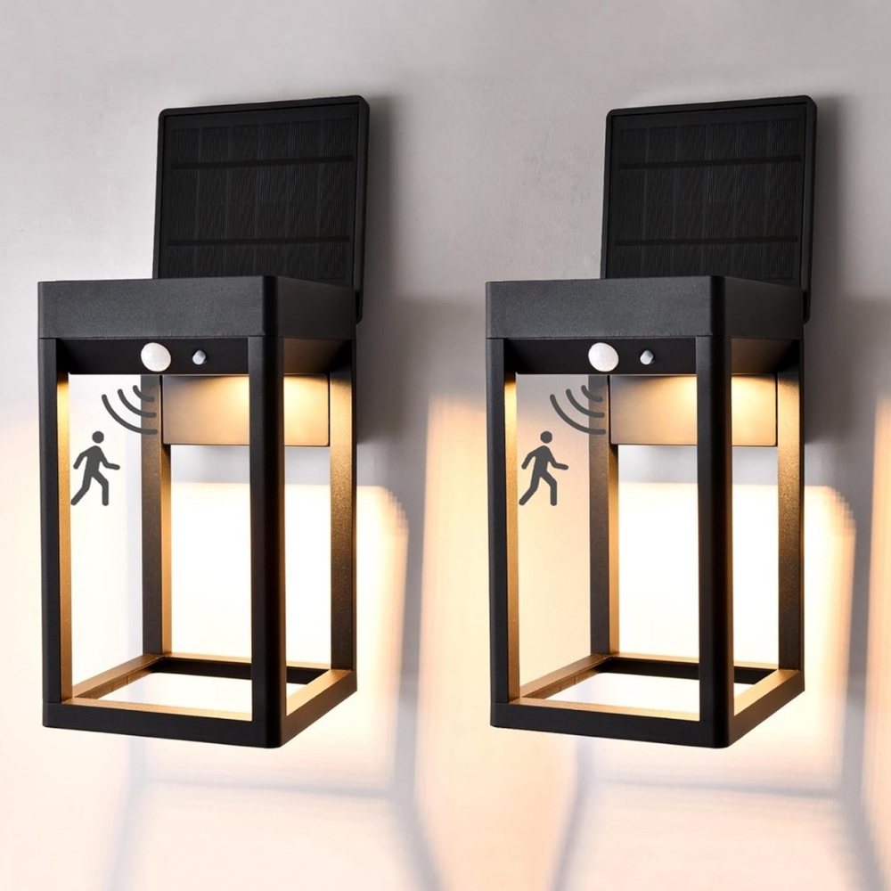 Solar Outdoor Wall Lights Dual Solar Panels, Aluminum 12+ Hours Dusk to Dawn